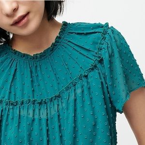 J Crew Gathered Bib Top in Drapey Swiss Dot